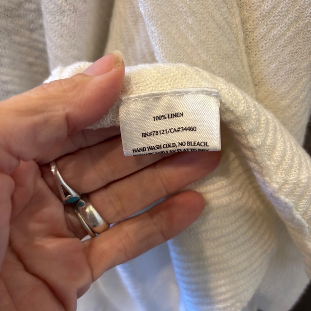 Eileen Fisher 1X Sweater Cardigan White 100% Linen Open Front - Picture 7 of 7